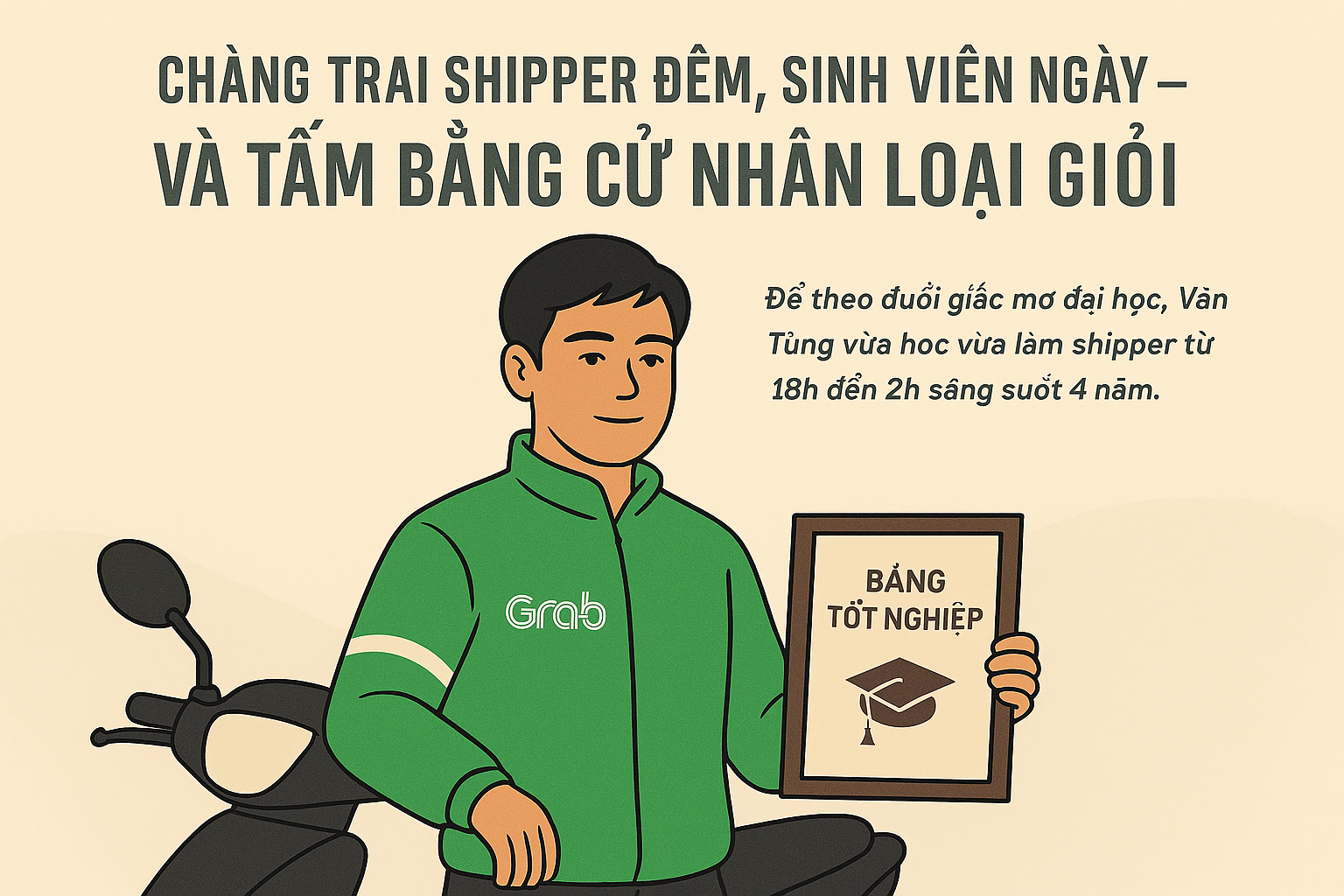 Chàng trai shipper đêm, sinh viên ngày - và tấm bằng cử nhân loại giỏi